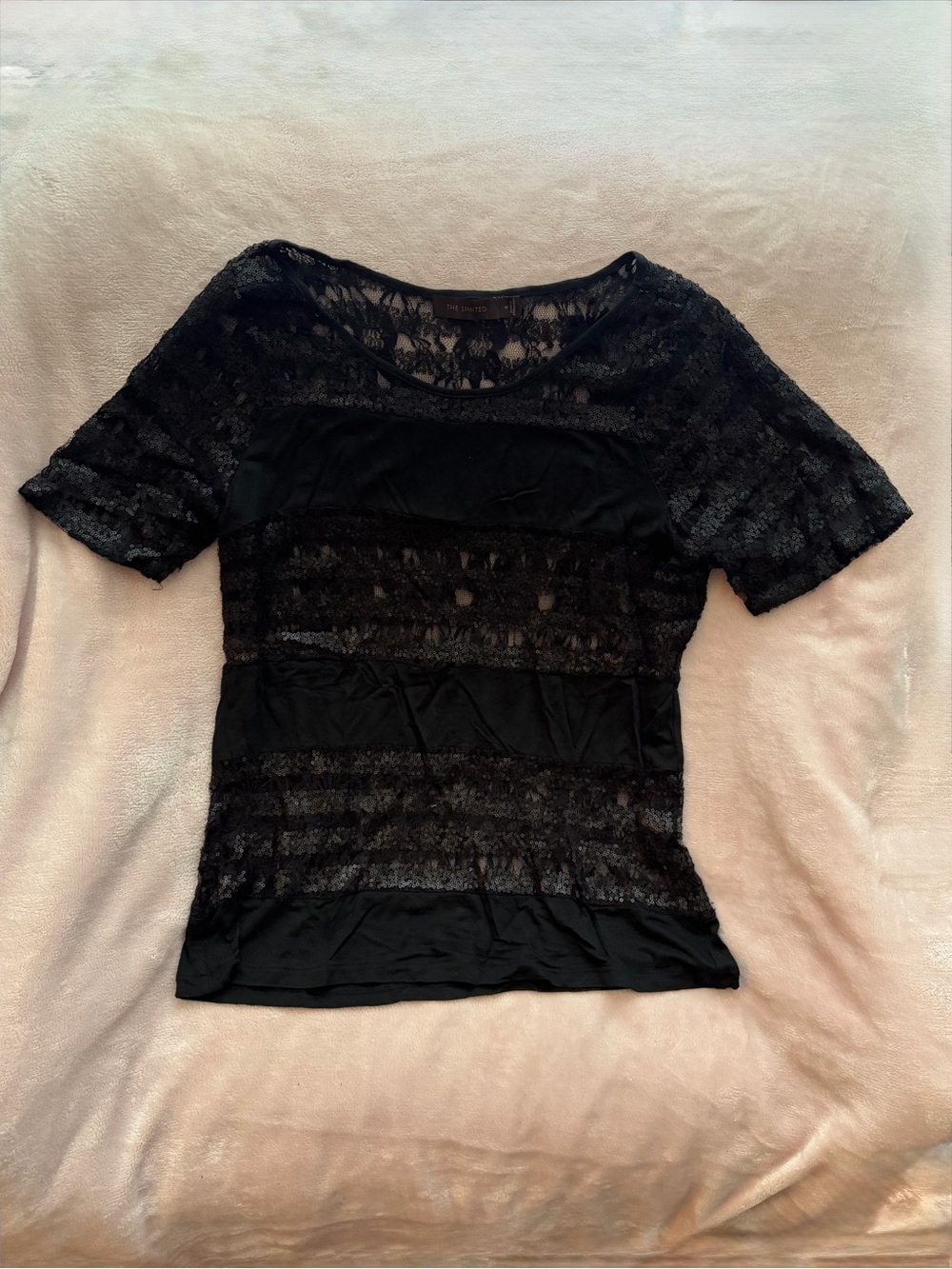The Limited Black Lace Overlay Short Sleeve Top